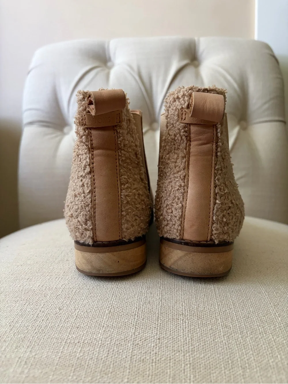 Toms Tan Chelsea Booties with Shearling Heel Accent
